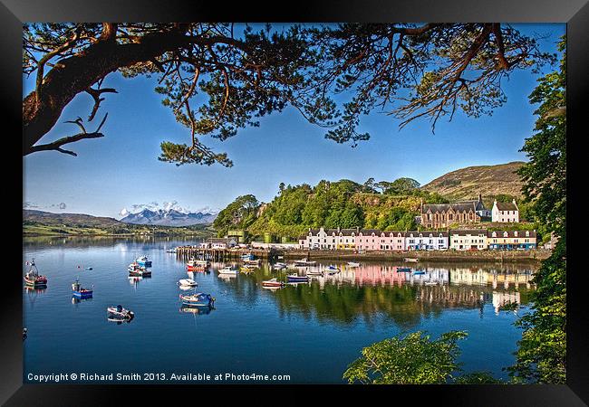 Portree pier from Cuddy Point Framed Print by Richard Smith