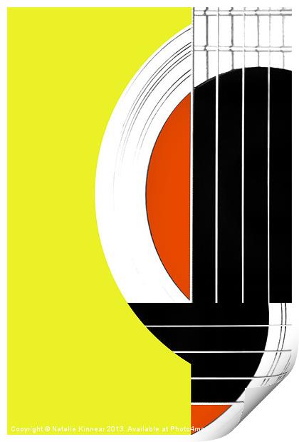 Geometric Guitar Abstract in Yellow and Orange Print by Natalie Kinnear