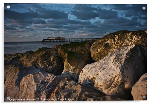 Hastings beach early morning Acrylic by steve akerman