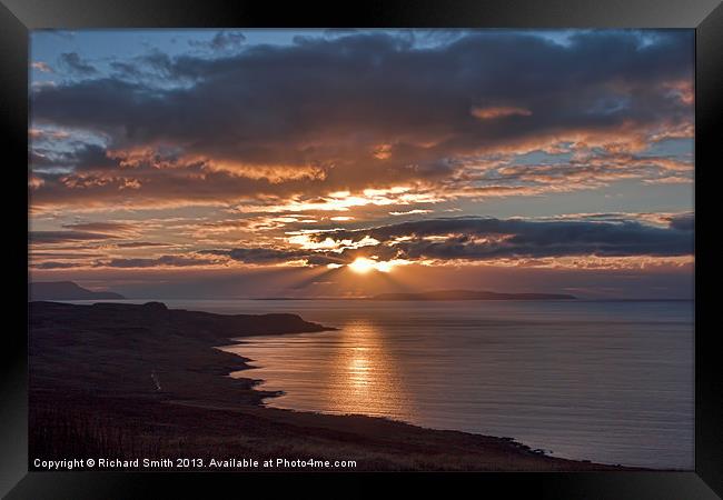 Setting sun over Small Isles Framed Print by Richard Smith