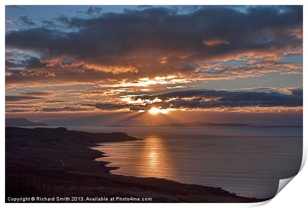 Setting sun over Small Isles Print by Richard Smith