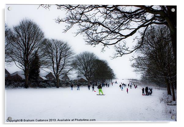 Sledging at the Downs Acrylic by Graham Custance