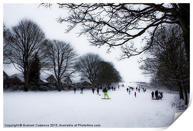 Sledging at the Downs Print by Graham Custance