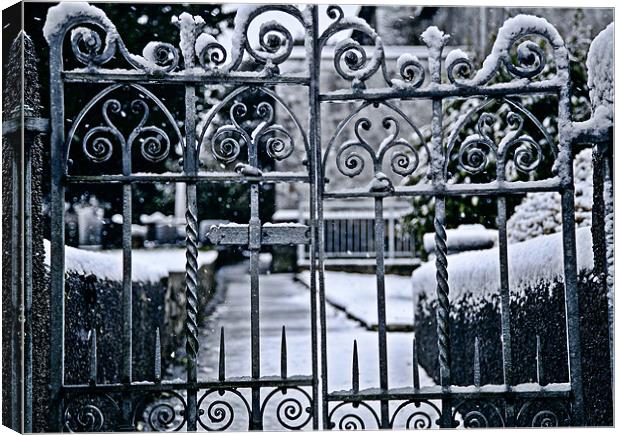 Snowy Church Gate Canvas Print by Simon West