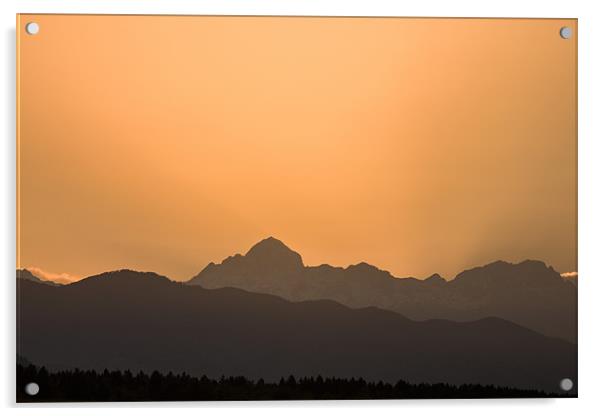 Sunset behind the Julian Alps Acrylic by Ian Middleton