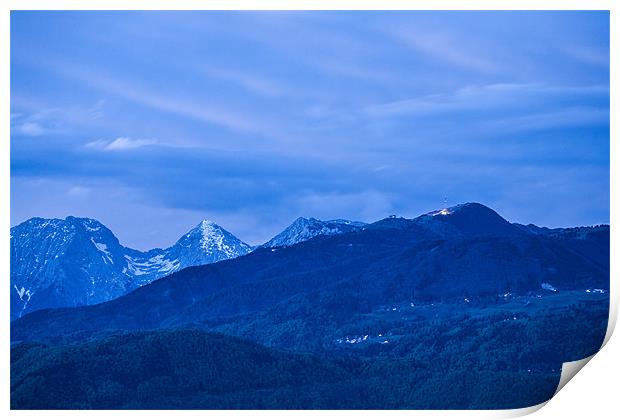 Krvavec and the Kamnik Alps at dusk Print by Ian Middleton