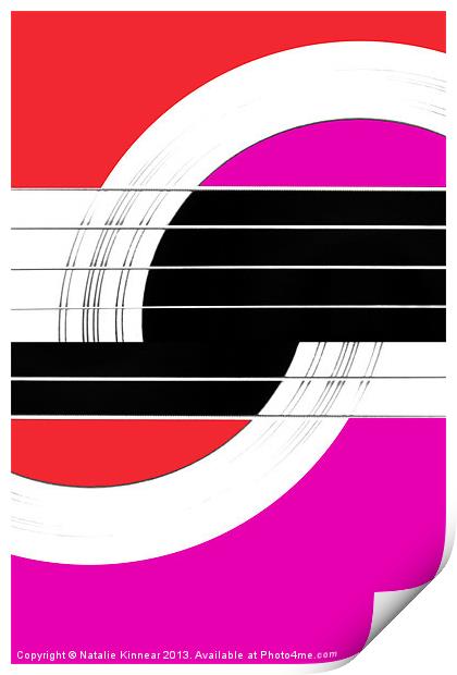 Geometric Guitar Abstract II in Red and Pink Print by Natalie Kinnear