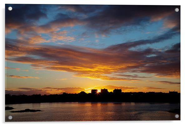 Trearddur bay Sunrise with the sun rising over Sno Acrylic by Gail Johnson