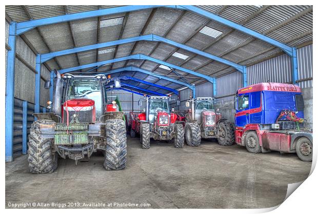 Tractors in Barn Print by Allan Briggs
