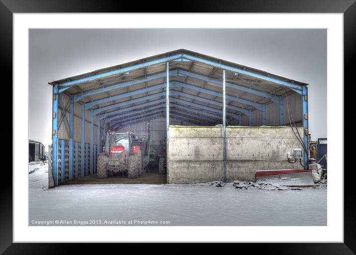 Tractor in Barn Framed Mounted Print by Allan Briggs