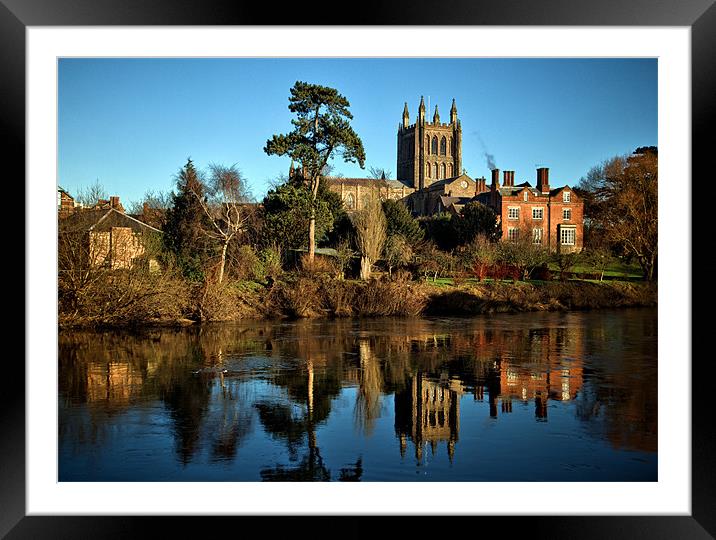 Hereford Cathedral and River Wye Framed Mounted Print by Catherine Joll