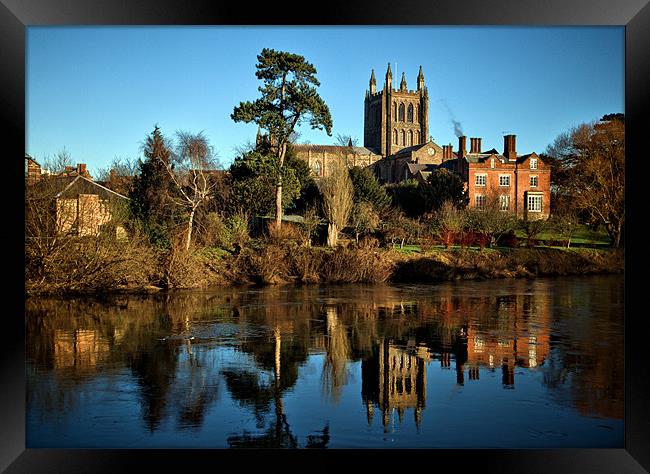 Hereford Cathedral and River Wye Framed Print by Catherine Joll