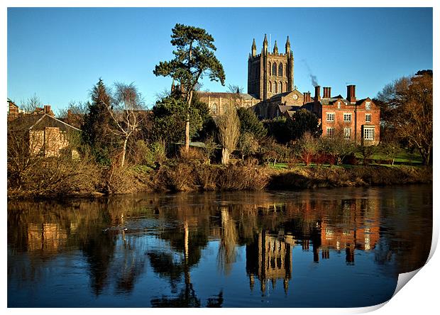 Hereford Cathedral and River Wye Print by Catherine Joll