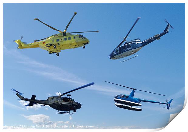 Four Helicopters Print by Malcolm Snook