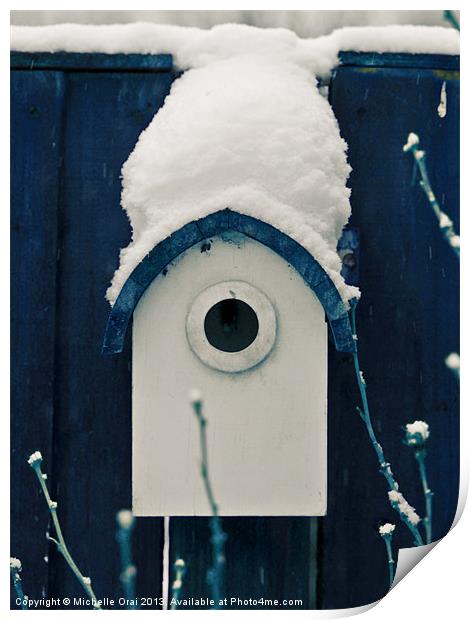 Little Blue Bird House Print by Michelle Orai