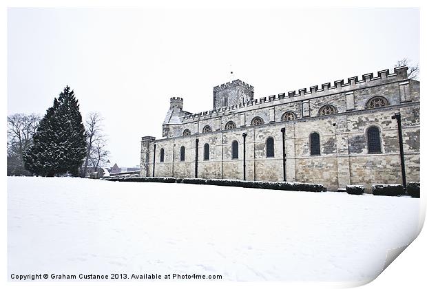 Priory Church in Winter Print by Graham Custance