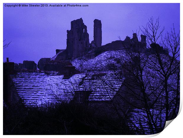 Corfe Castle in Winter Print by Mike Streeter