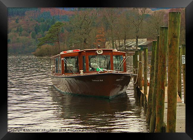 Derwent Water cruiser Lakeland Mist Framed Print by Anthony Kellaway