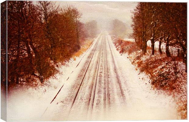 snow on the tracks. Canvas Print by Dawn Cox