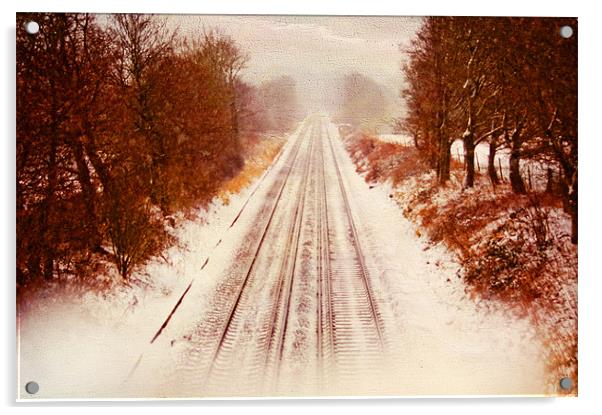 snow on the tracks. Acrylic by Dawn Cox