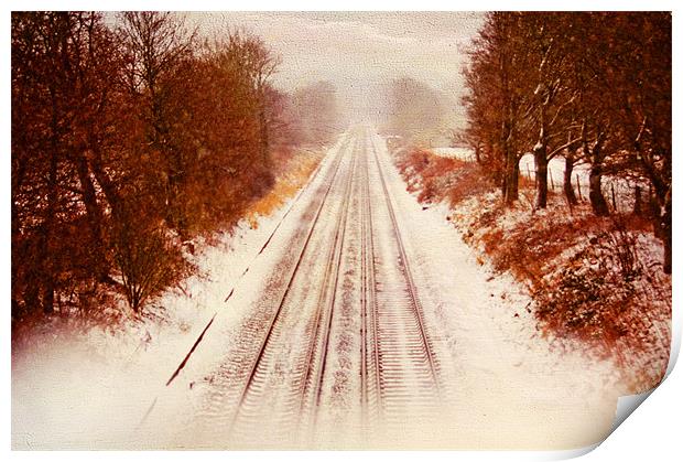 snow on the tracks. Print by Dawn Cox