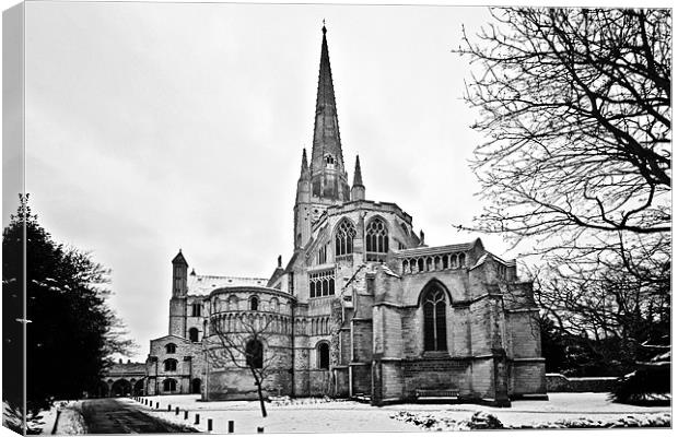 Snowy Norwich Cathedral Canvas Print by Paul Macro