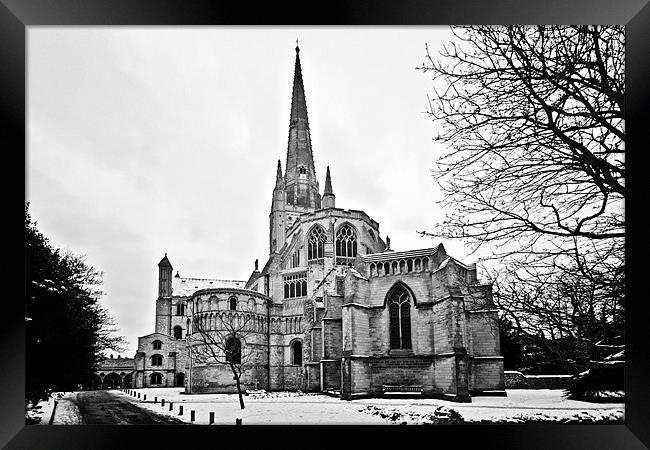 Snowy Norwich Cathedral Framed Print by Paul Macro