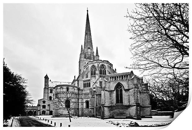 Snowy Norwich Cathedral Print by Paul Macro