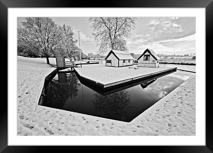 Coltishall Boat Houses in Winter B&W Framed Mounted Print by Paul Macro
