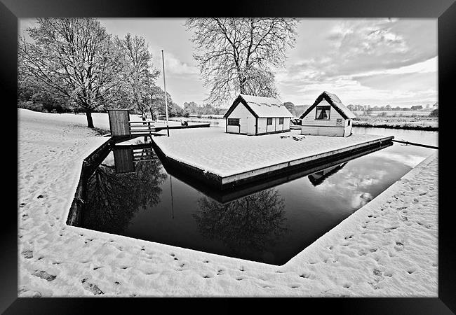 Coltishall Boat Houses in Winter B&W Framed Print by Paul Macro