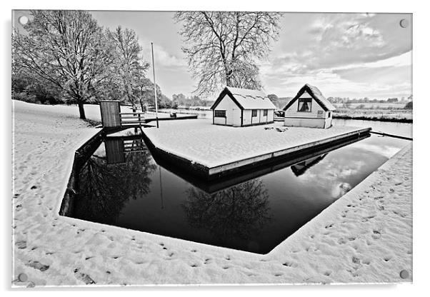 Coltishall Boat Houses in Winter B&W Acrylic by Paul Macro