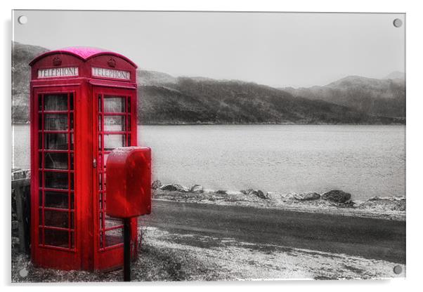 Red Telephone Box in the Snow Acrylic by Derek Beattie