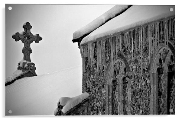 Winter Church Acrylic by Darren Burroughs