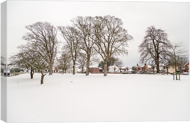 Ormesby Village Green in the Snow Canvas Print by Stephen Mole