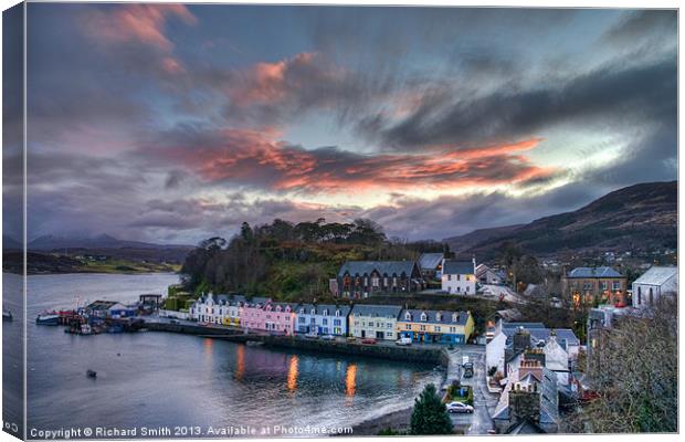 Sunset colour over Portree Canvas Print by Richard Smith