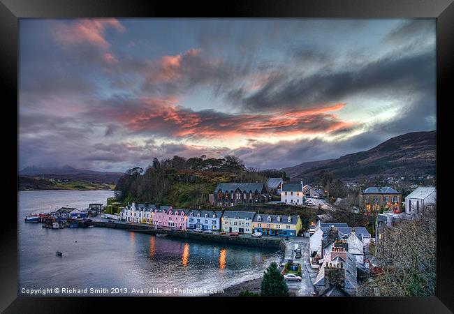 Sunset colour over Portree Framed Print by Richard Smith