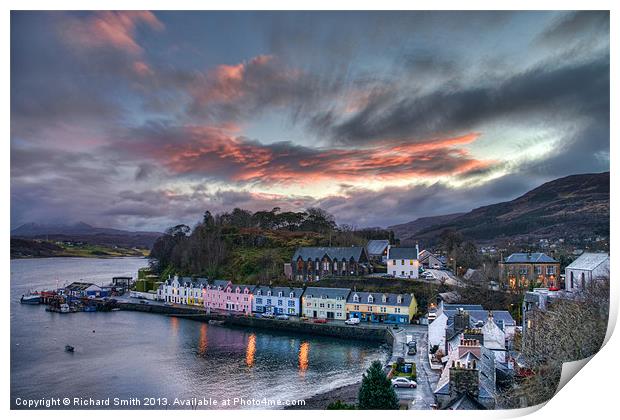 Sunset colour over Portree Print by Richard Smith