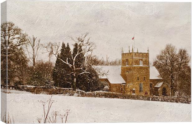 snow falling on chiddingstone causeway church Canvas Print by Dawn Cox