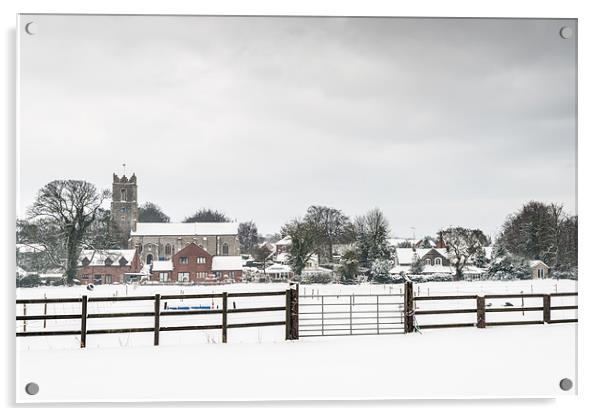 Ormesby Church in Snow Acrylic by Stephen Mole