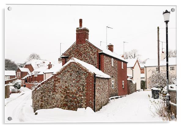 Flint cottage in snow Acrylic by Stephen Mole