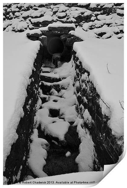 pipe in the snow Print by Robert Chadwick