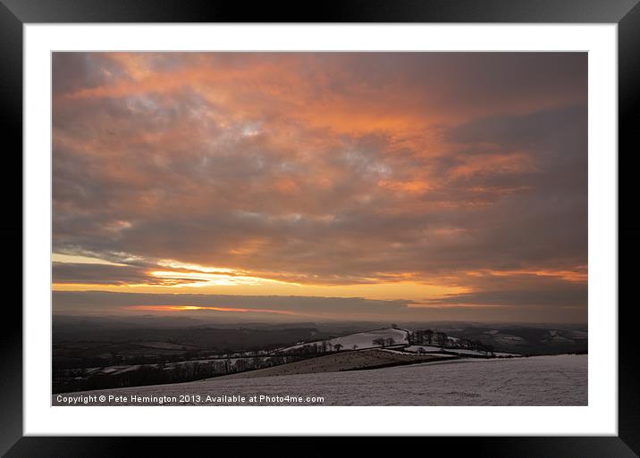 Raddon Top sunset in the snow Framed Mounted Print by Pete Hemington