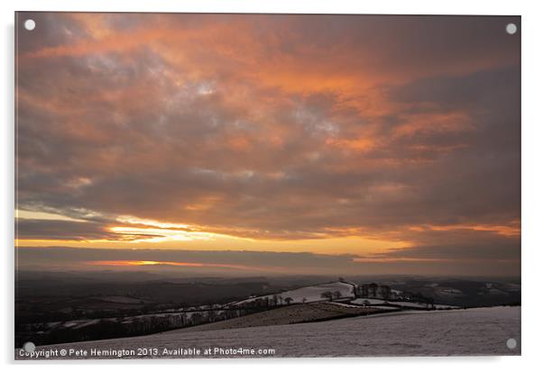 Raddon Top sunset in the snow Acrylic by Pete Hemington