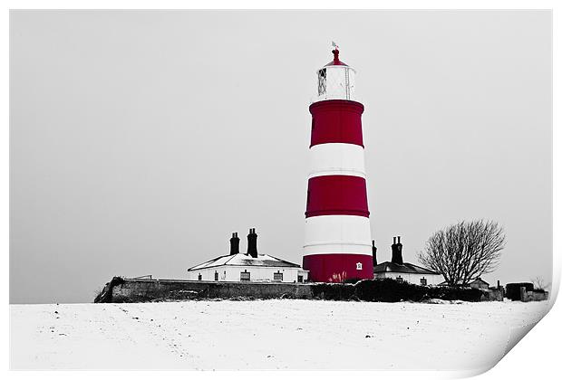 Snowy Happisburgh Lighthouse Print by Paul Macro