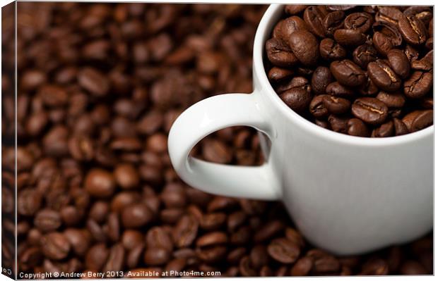 Coffee Beans in a White Mug Canvas Print by Andrew Berry