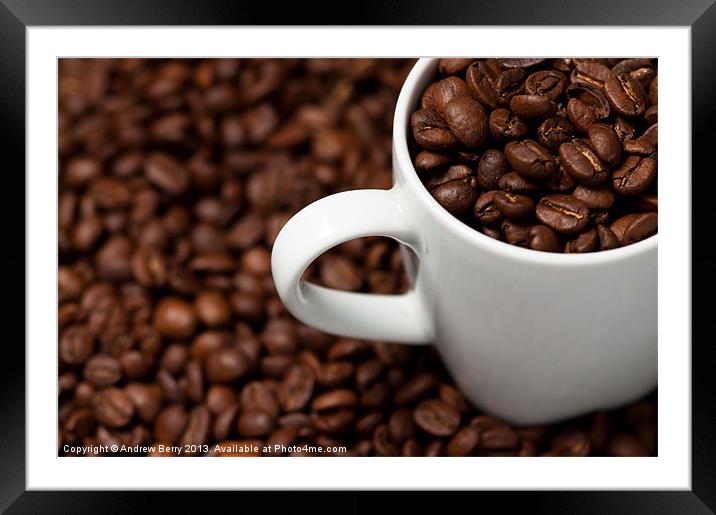 Coffee Beans in a White Mug Framed Mounted Print by Andrew Berry