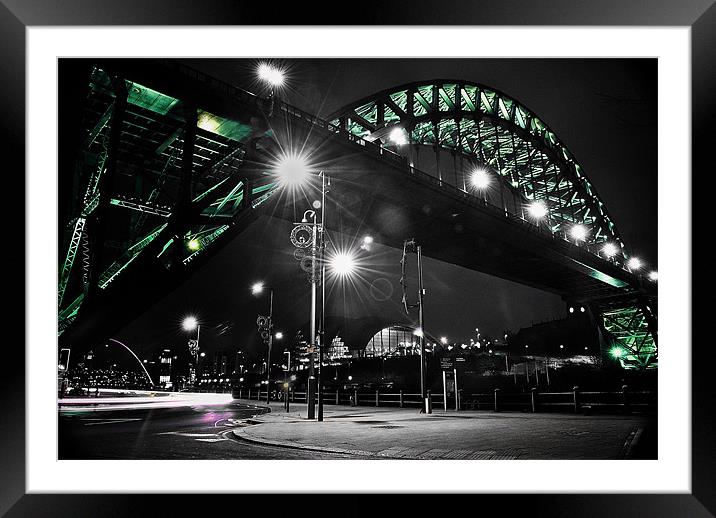 Newcastle Tyne Bridge Night illumination Framed Mounted Print by Doug Lohoar