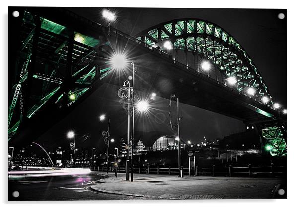 Newcastle Tyne Bridge Night illumination Acrylic by Doug Lohoar