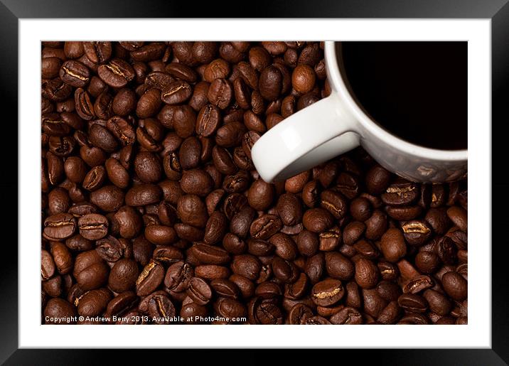 Coffee Beans and White Mug Framed Mounted Print by Andrew Berry