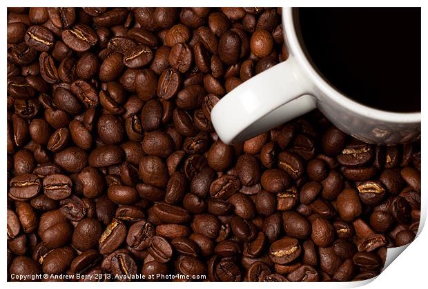 Coffee Beans and White Mug Print by Andrew Berry